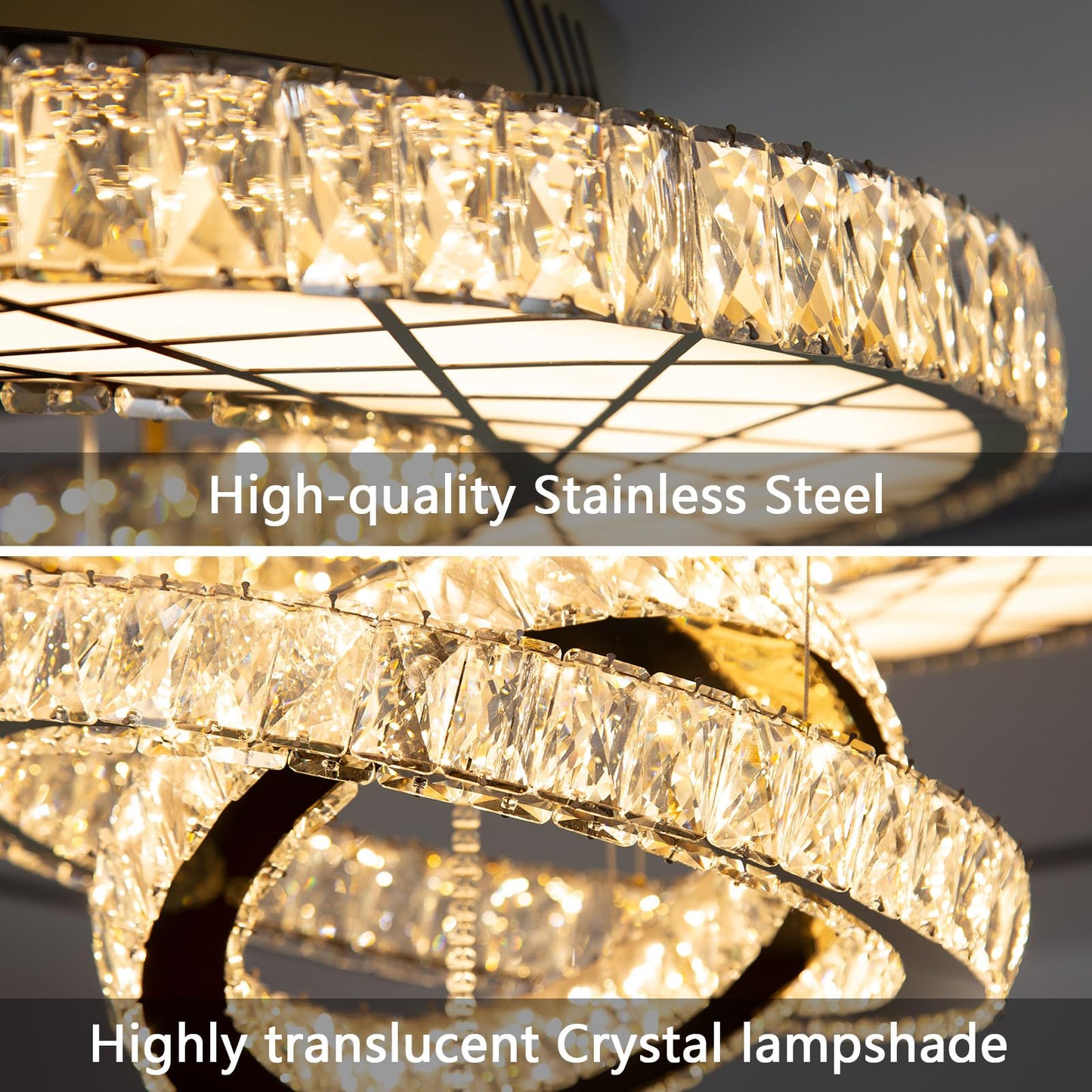 HAIXIANG Modern Glam Chandelier LED Crystal Ceiling Chandeliers Light for Bedroom Living Room Dining Room Lighting Fixture 24 inch Gold Remote Dimmable Lights