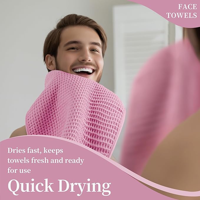 Microfiber Waffle Face Towels, 2 Pieces, Fast Drying, Lint Free 430 GSM