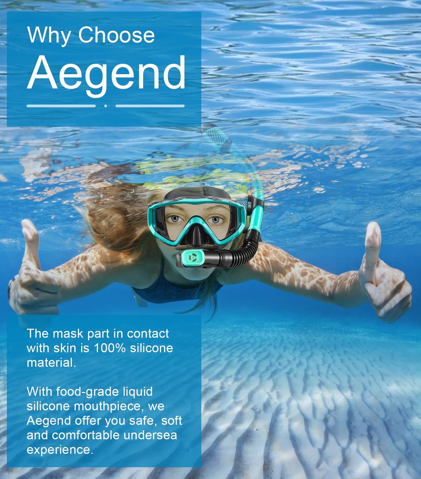 Aegend 2 Pack Snorkeling Gear for Adults, Dry Snorkel Set Panoramic View Enhanced Anti-Leak and Anti-Fog Technology, Adjustable Strap for Snorkeling Scuba Diving Swimming with Mesh Bag