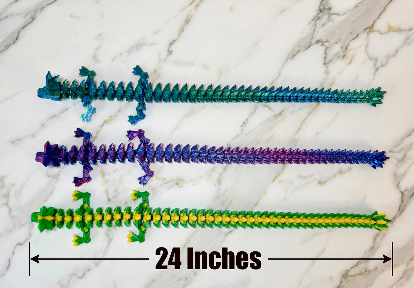 24" Deluxe 3D Printed Crystal Dragon – Flexible Articulating and Large Size at 24 inches (Black Purple Metalic Dual Color Gradient)