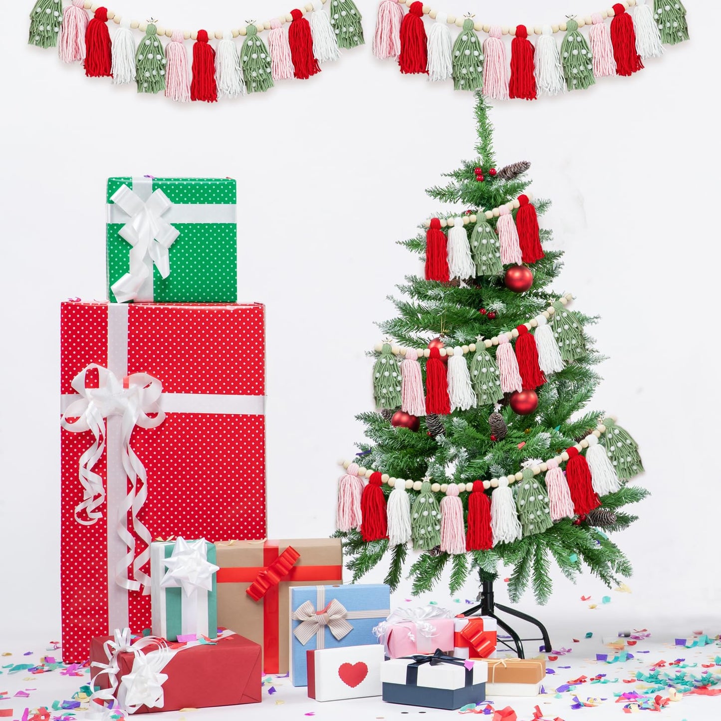 Boho Tassel Christmas Garland - Christmas Party Decorations Banner for Xmas Birthday Holiday Party - Christmas Wall Hanging Decor for Christmastree, Fireplace,Bedroom,Office,Classroom