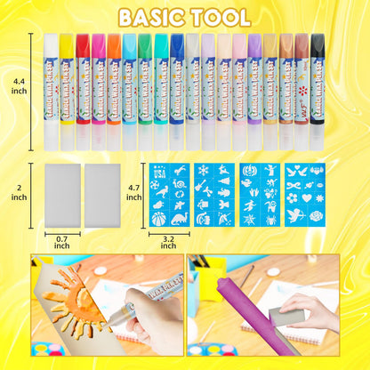 VVF Candle Painting Kit, 18-Color Candle Wax Pens (3 Metallics) with Sponge & Sticker Stencils, Great for Candle Making, DIY Crafts, Holiday Gifts & Kids Painting((10ml*18)