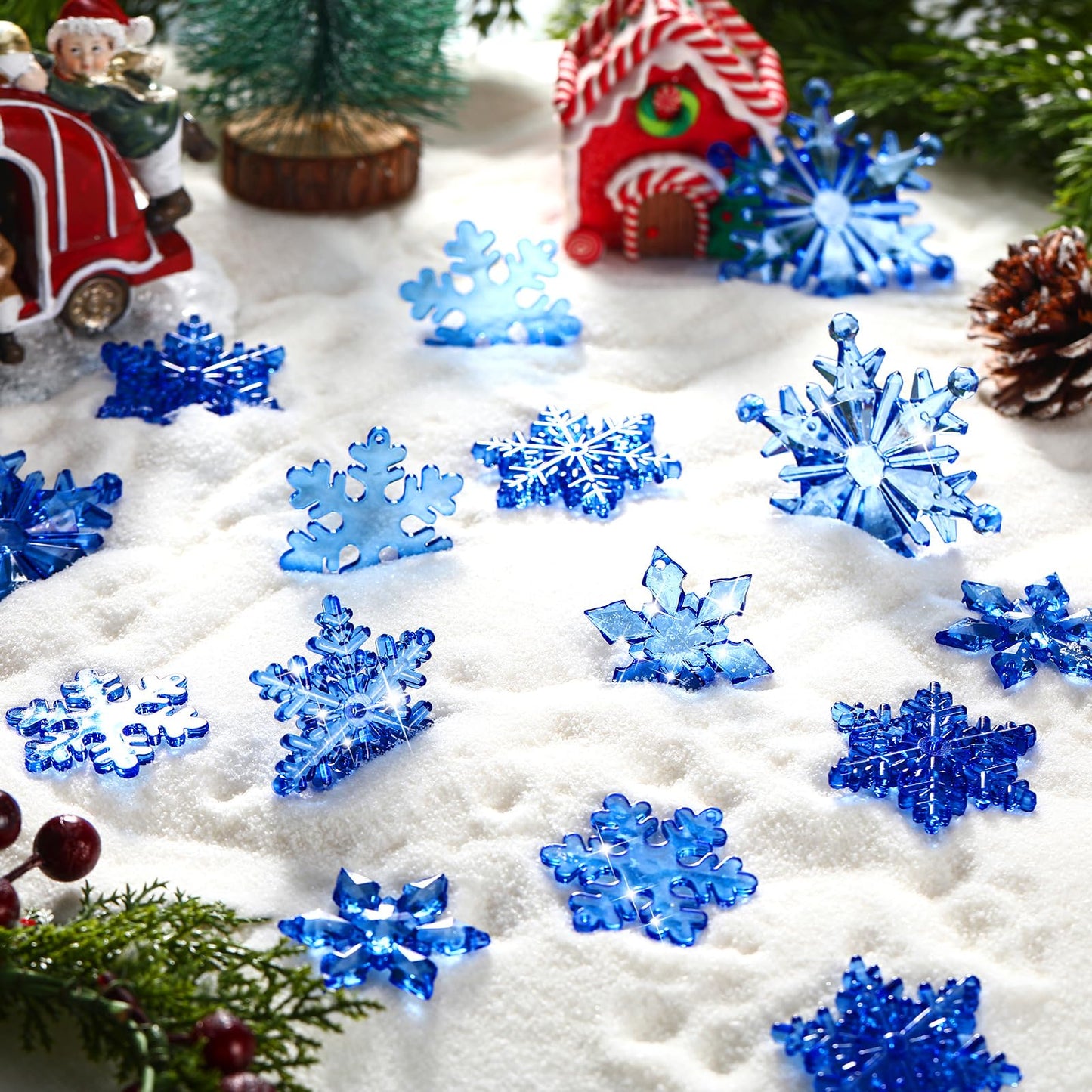 Dilunave 40 Pieces Navy Blue Christmas Snowflake Ornaments Acrylic Christmas Tree Decorations Crystal Snowflakes Translucent Winter Hanging Ornaments for Xmas Tree DIY Crafts