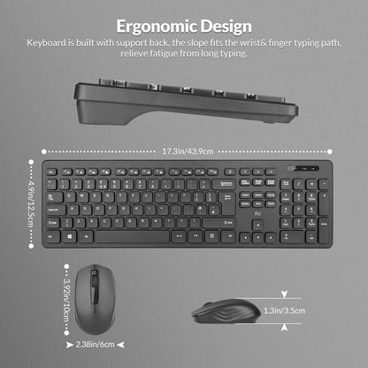 Wireless keyboard and Mouse Set,Rii RK200 Standard Full Size Wireless Keyboard and Mouse 104 Keys for Work Office Home UK Layout(AAA Batteries not Include)