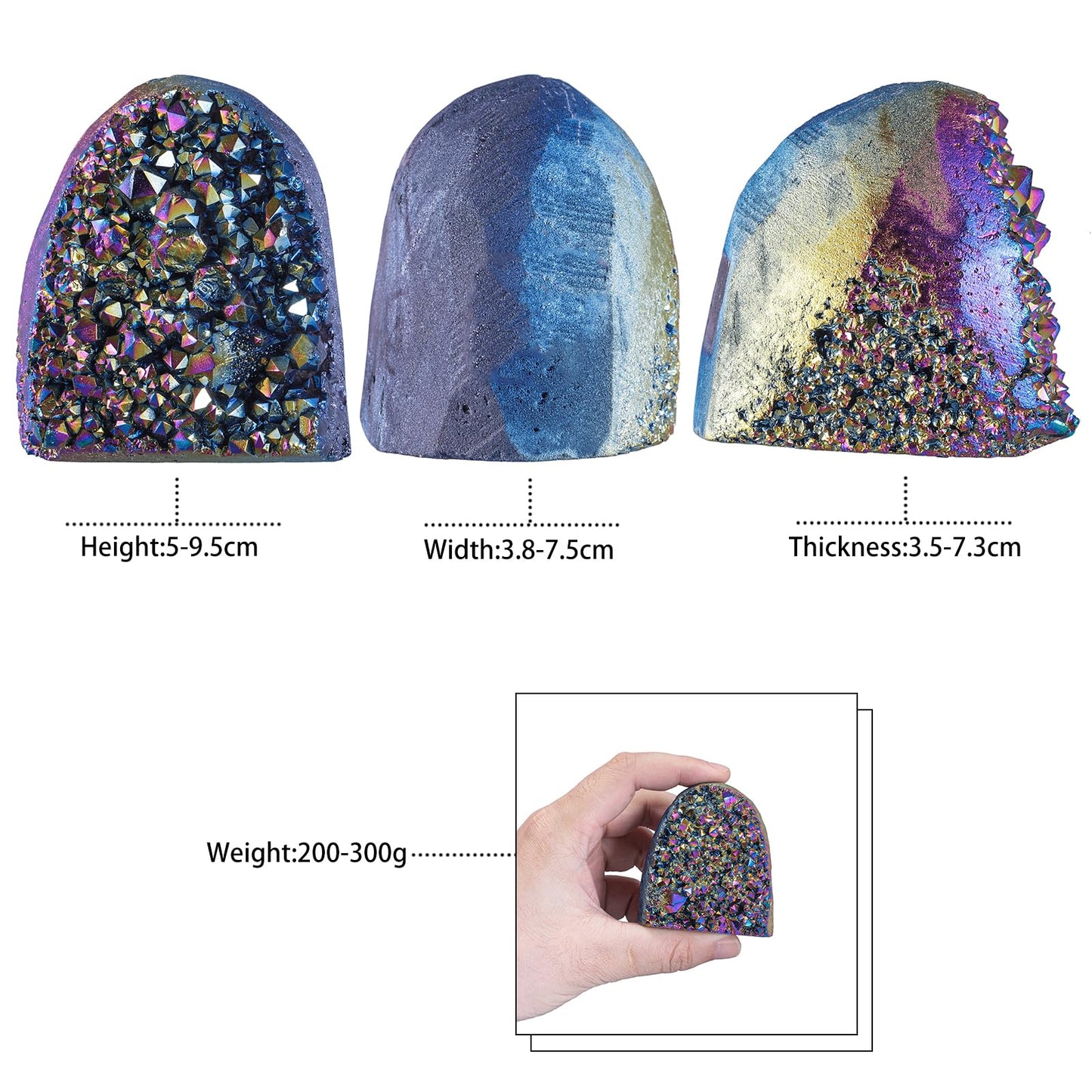 Nupuyai Rainbow Titanium Coated Crystal Geode Cluster Irregular Raw Rock Quartz Stone Mineral Specimen for Home Office Decor Feng Shui, Rainbow