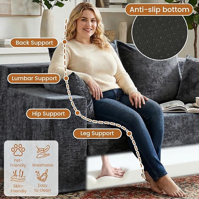Loveseat Sofa Bed, Convertible Silky Velvet 5-in-1 Foldable Boneless Sleeper