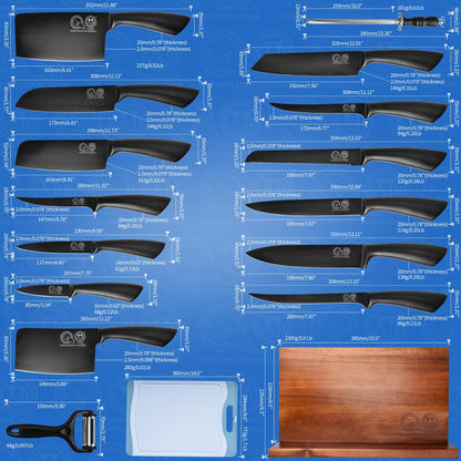 XYJ Professional Knife Sets for Master Chefs,Meat Cleaver Butcher for Camping,Chef Knife Set with Magnetic Knife Block,Stainless Steel Kitchen Knives Tools Kit