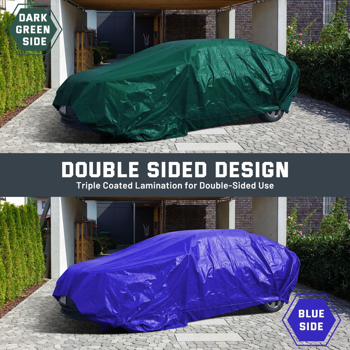 Kesfitt 16 Mil Heavy Duty Waterproof Tarp with Metal Grommets, Dark Green & Blue Reversible Poly Tarp, 20x30 ft, for Outdoor Protection, Yard, Garden, Farm, Camping & Equipment Coverage