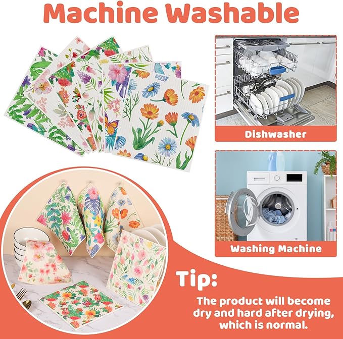 6 Pack Swedish Dishcloths for Kitchen, Swedish Rag Absorbent Spring Floral Dish