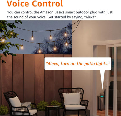Amazon Basics Outdoor Smart Plug with 2 Individually Controlled Outlets, Works with Alexa Only, 2.4 GHz Wi-Fi, No Hub Required, Black