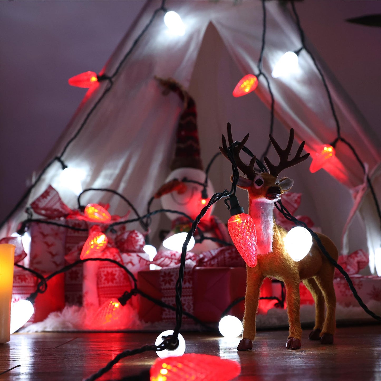 Brizled 100 LED C9 Red & White Christmas Lights, 66FT Faceted Christmas Lights, Connectable Outdoor Indoor Strawberry Light String, 120V UL Certified for Valentine's Day Party Xmas Tree House Garden