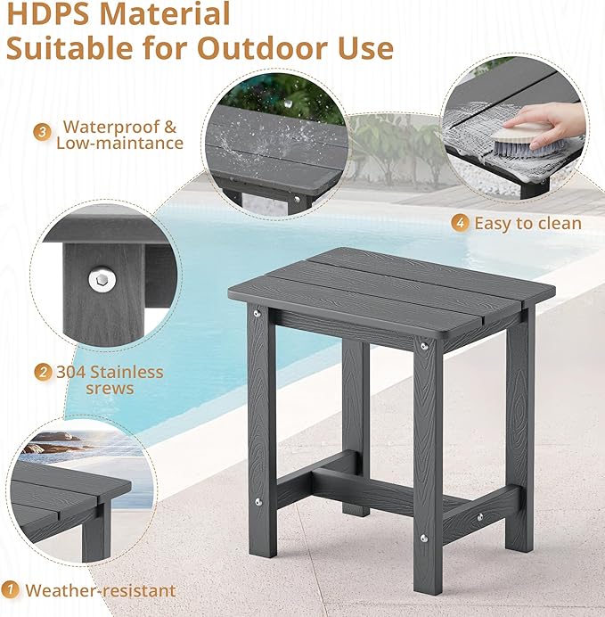LUE BONA Outdoor Rocking Chairs Set, 3-Piece, HDPS Poly Porch Rockers with Table, Plastic Weather Resistant Rocking Chair Set for Outdoor Indoor, Garden, Backyard, 350lb, Gray Chairs+Table