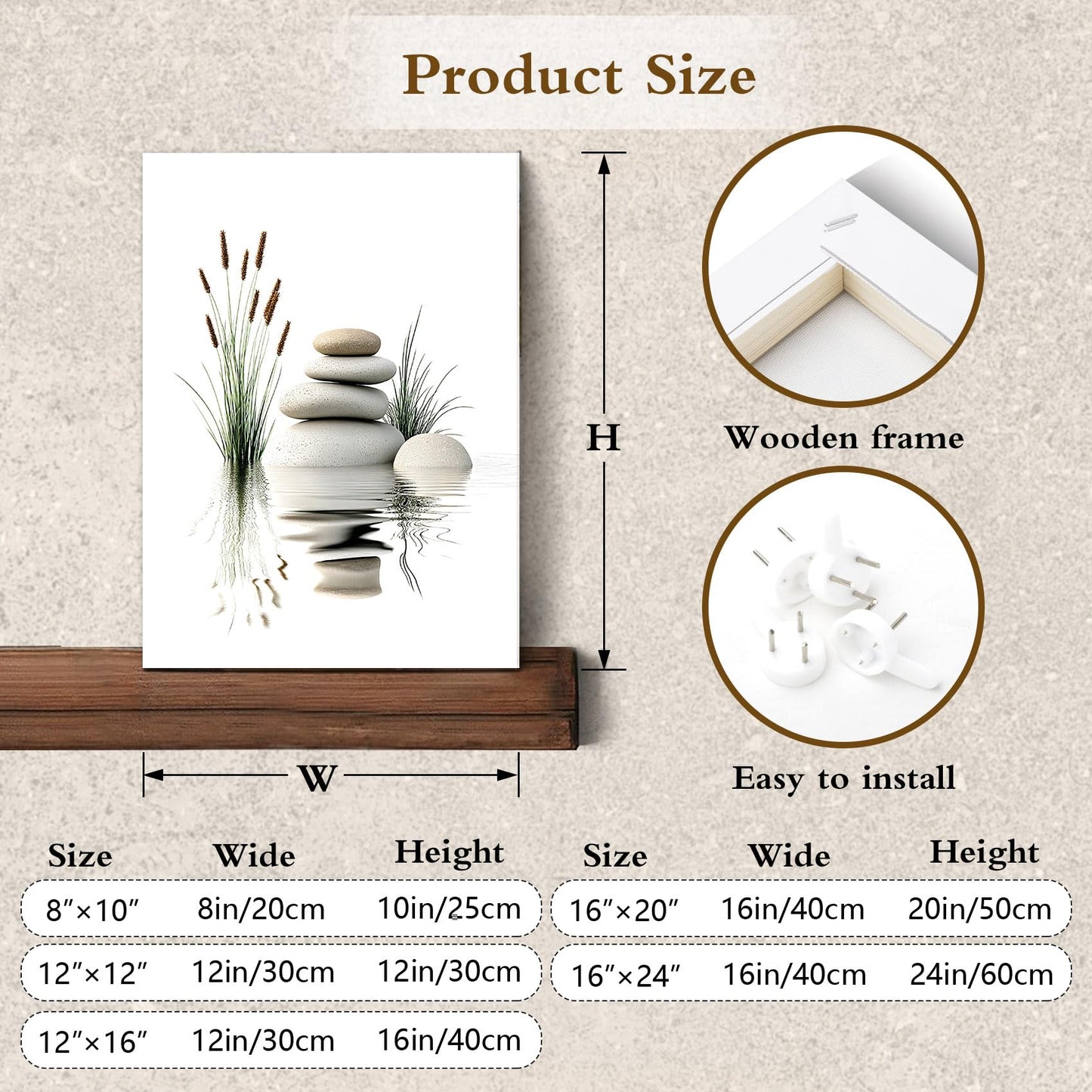 EOBTAIN Zen Wall Art for Bathroom Zen Stone with Green Wild Grass in Water Nature Canvas Wall Art for Bedroom Living Room Spiritual Relaxing Canvas Paintings Spa Yoga Office Wall Decor,12x16 Inch