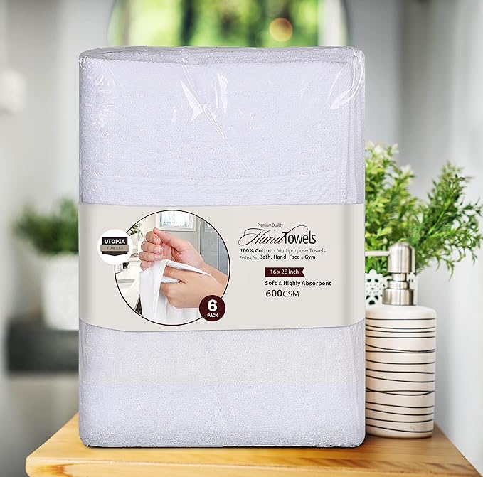 Utopia Towels 6 Pack Premium Hand Towels Set, 16 by 28 inches, 100% Ring Spun