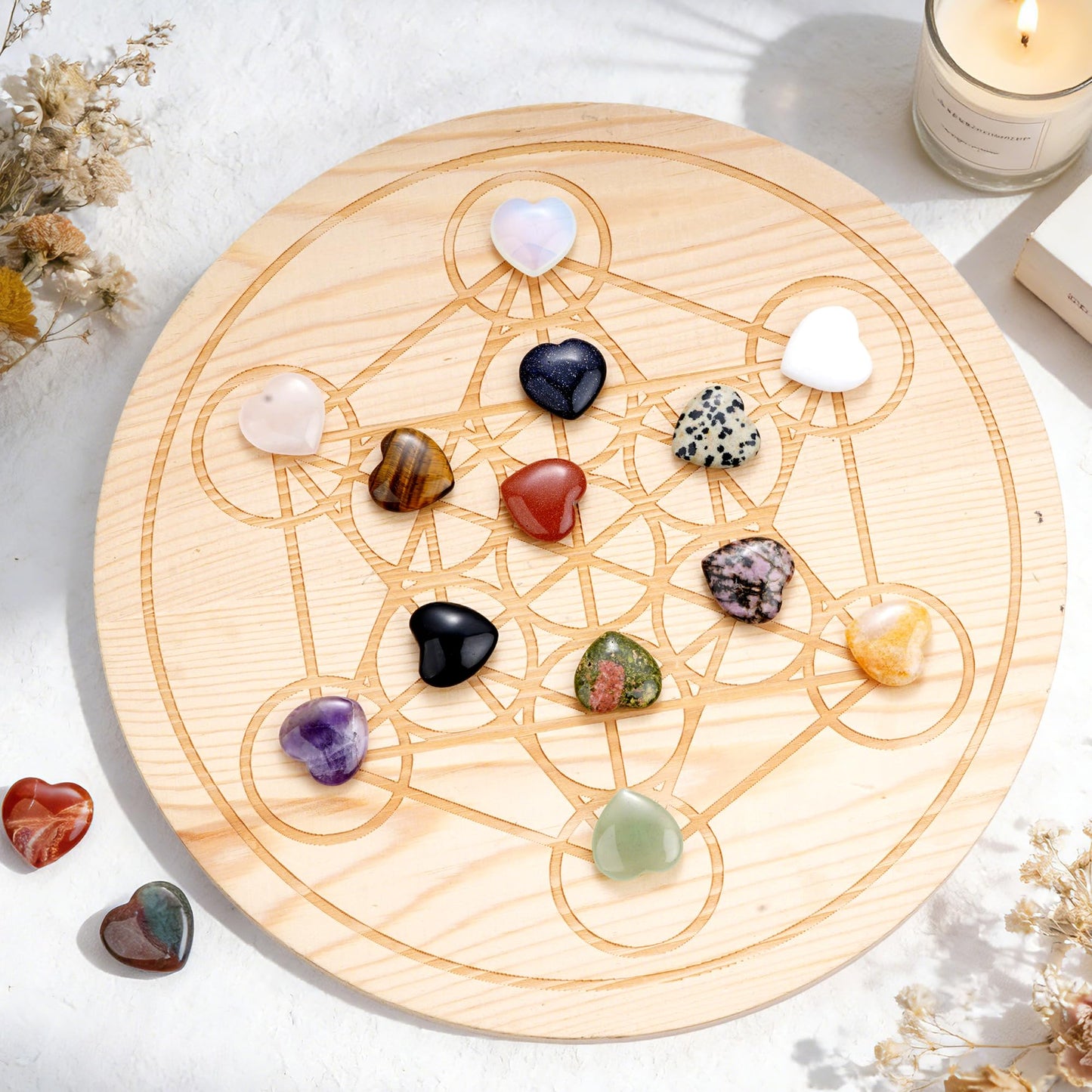 Marrywindix 30 Chakras Stones 0.8 Inch Healing Crystal Natural Heart Love Carved Palm Worry Stone Set Bulk Polished Thumb Gemstones Chakra Reiki Balancing