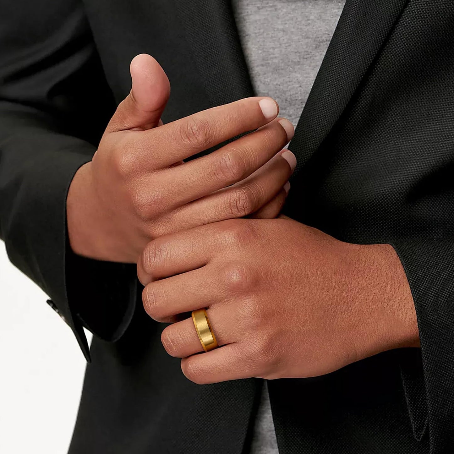 Jstyle Stainless Steel Rings for Men Women 8MM Wedding Band Rings Matte Surface - Beveled Polished Edge Mens Ring Size 10 18K Gold Plated Ring for Men