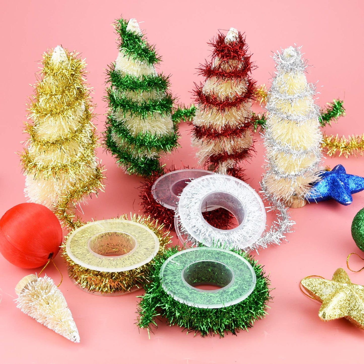 Tongcloud 4 Rolls Christmas Tinsel Ribbon Metallic Wire Garland Tinsel Wire Garland Metallic Glitter Ribbon for Christmas Wedding Birthday Party