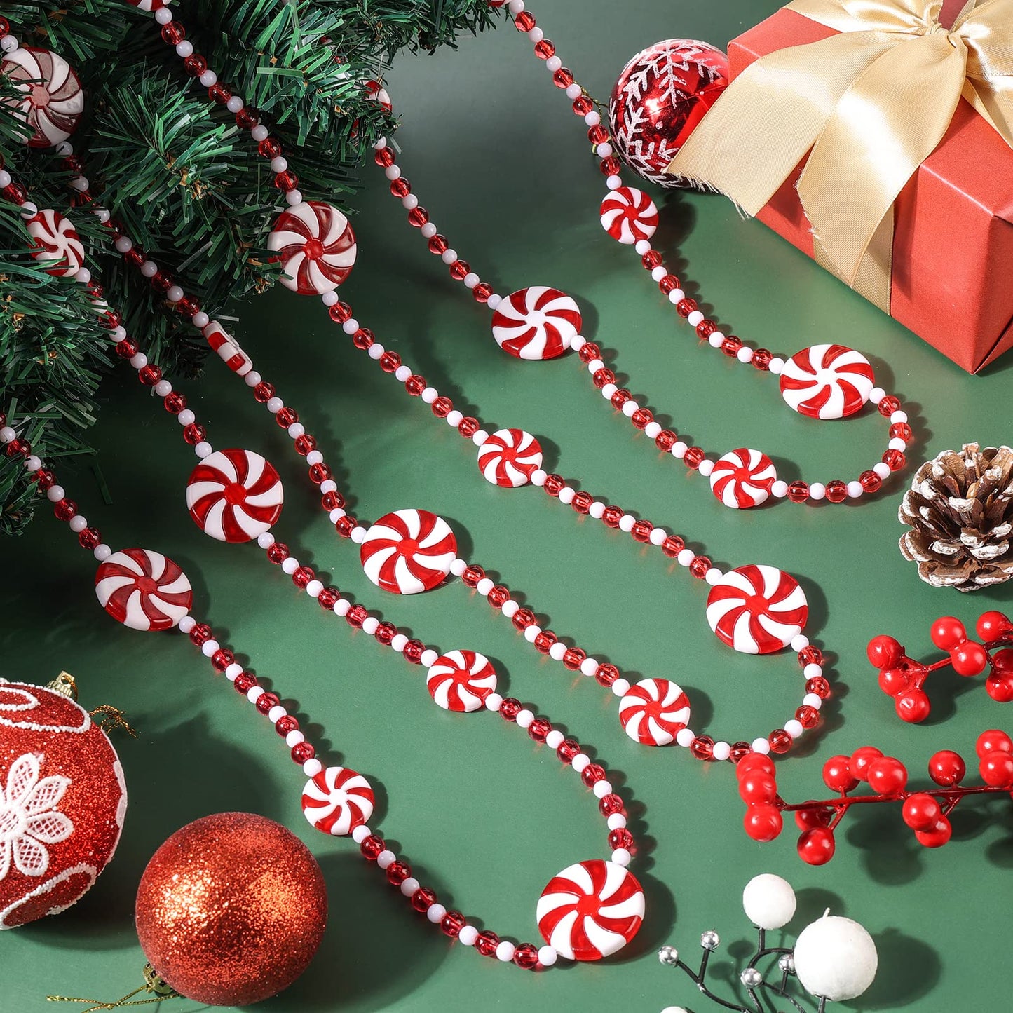 2 Pieces 19.6 ft Plastic Christmas Candy Cane Garland - Xmas Tree, Wreath, Fence & Fireplace Decor