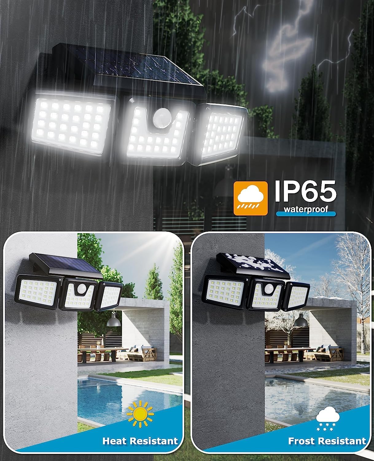 KIBTOY Solar Sensor Outdoor Bright Light Easy to Install, Security Light with 360° Wide Lighting Angle IP65 Waterproof for Front Door,Pathway,Yard,Garage