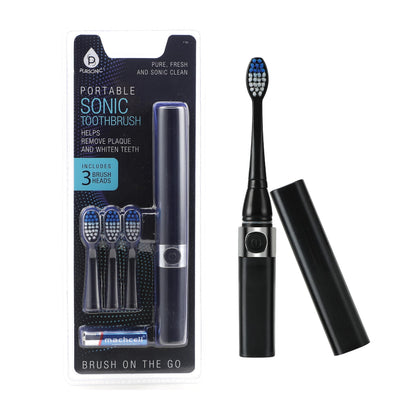 Pursonic Portable Sonic Toothbrush Battery Operated, Battery Included, 3 Brush Heads Included, 22,000 Strokes Per Minute, Brush On The Go (Blue)