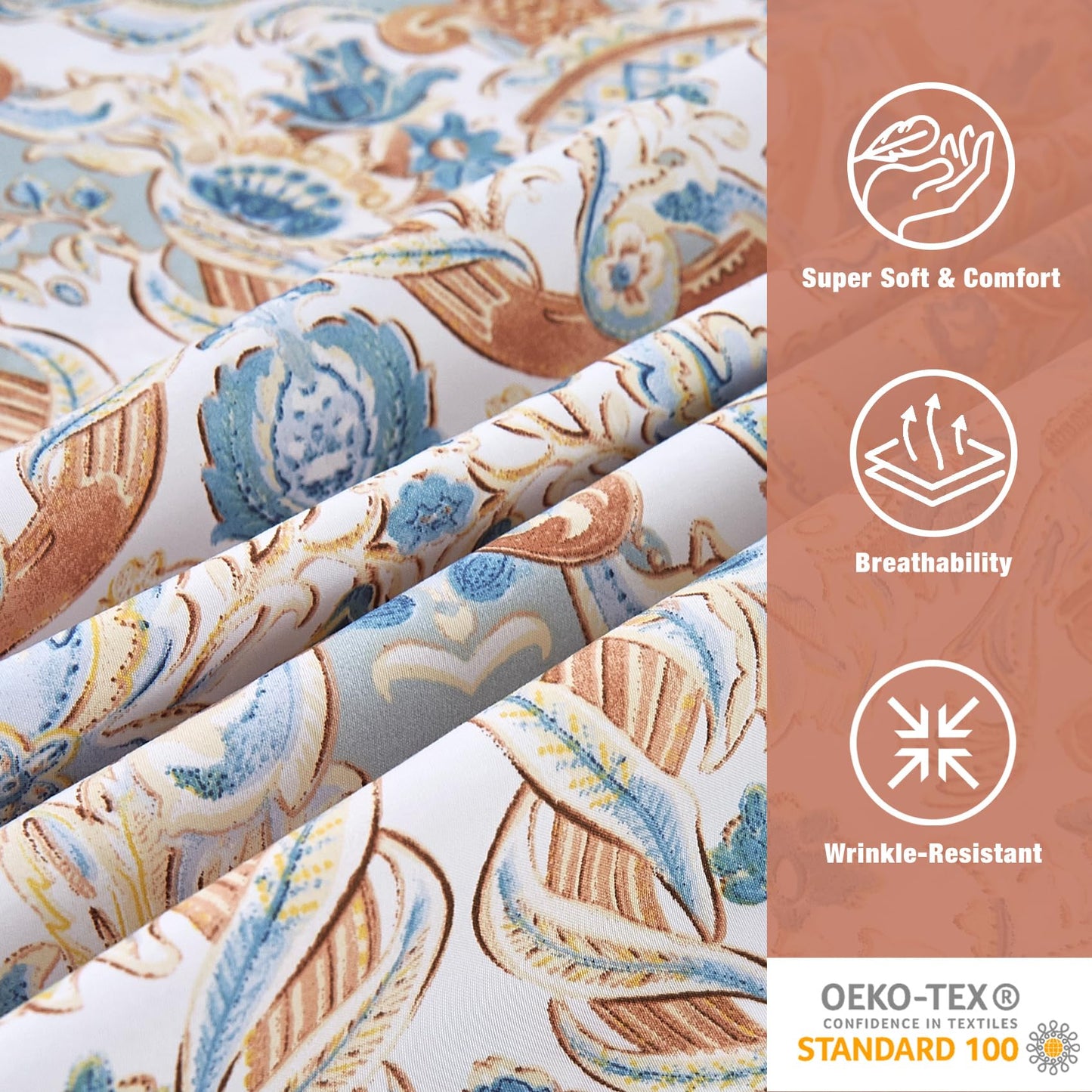 JSD Paisley Printed Sheet Set Full Size, 4 Piece Soft Pattern Microfiber Sheets Extra Deep Pocket