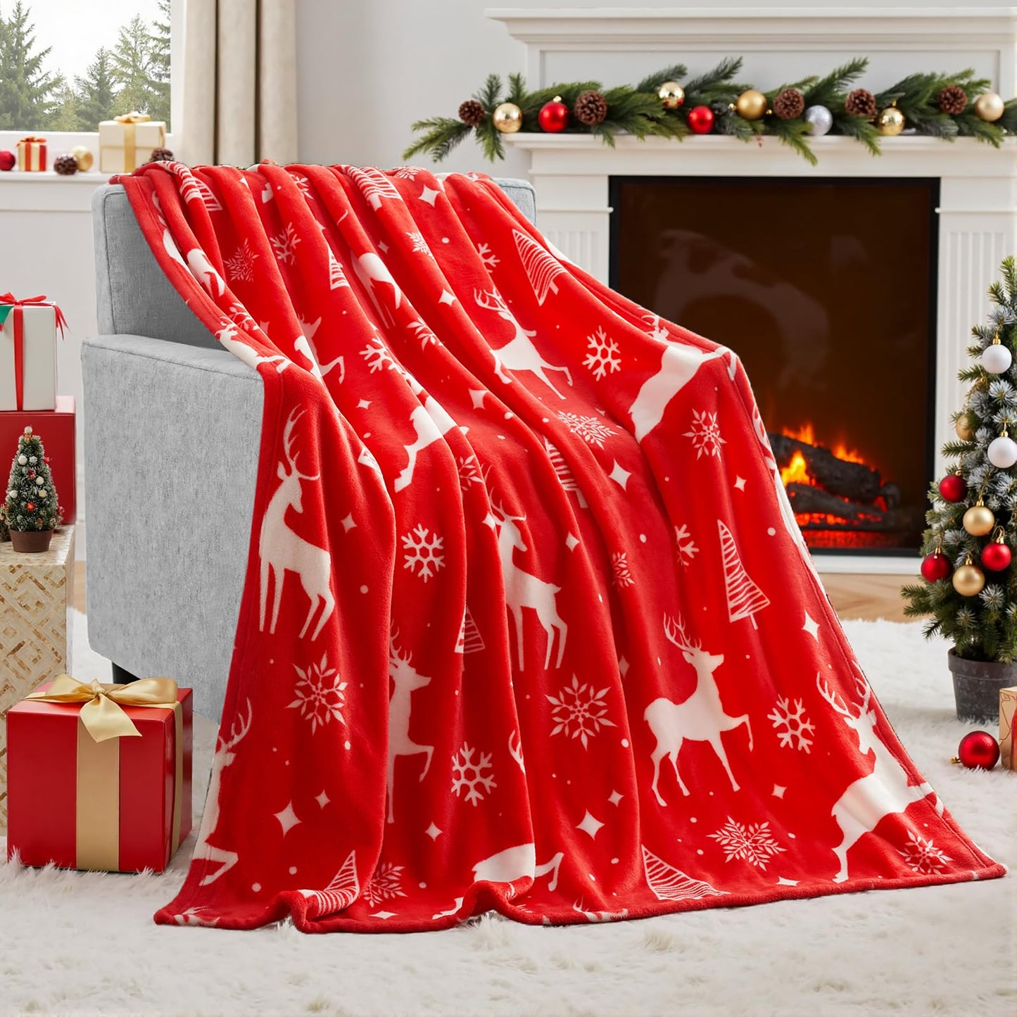 Joiedomi Christmas Throw Blanket - Soft Flannel Christmas Blanket - Warm Plush Holiday Decorative Throw - Winter Cozy Present Throw for Couch - 50” x 60" Red Nordic