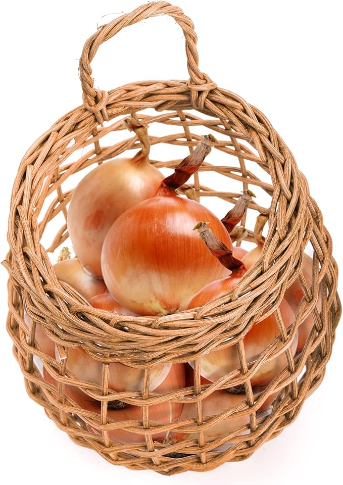 Elsjoy Set of 2 Hanging Onion Basket, Wall Mount Small Wicker Baskets