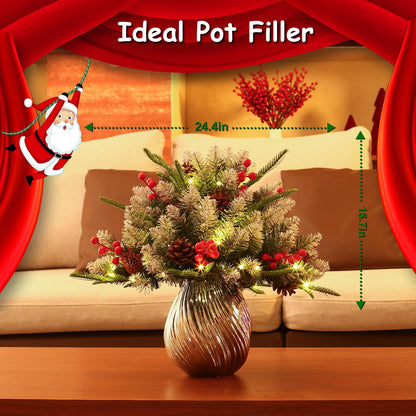 JOYHALO 2 Pack Set 22Inch Christmas Urn Filler with 40 Warm White Lights, Christmas Pot Fillers with White PVC&PE Branches, Outdoor Christmas Trees for Porch Pathway Entryway Yard Decorations