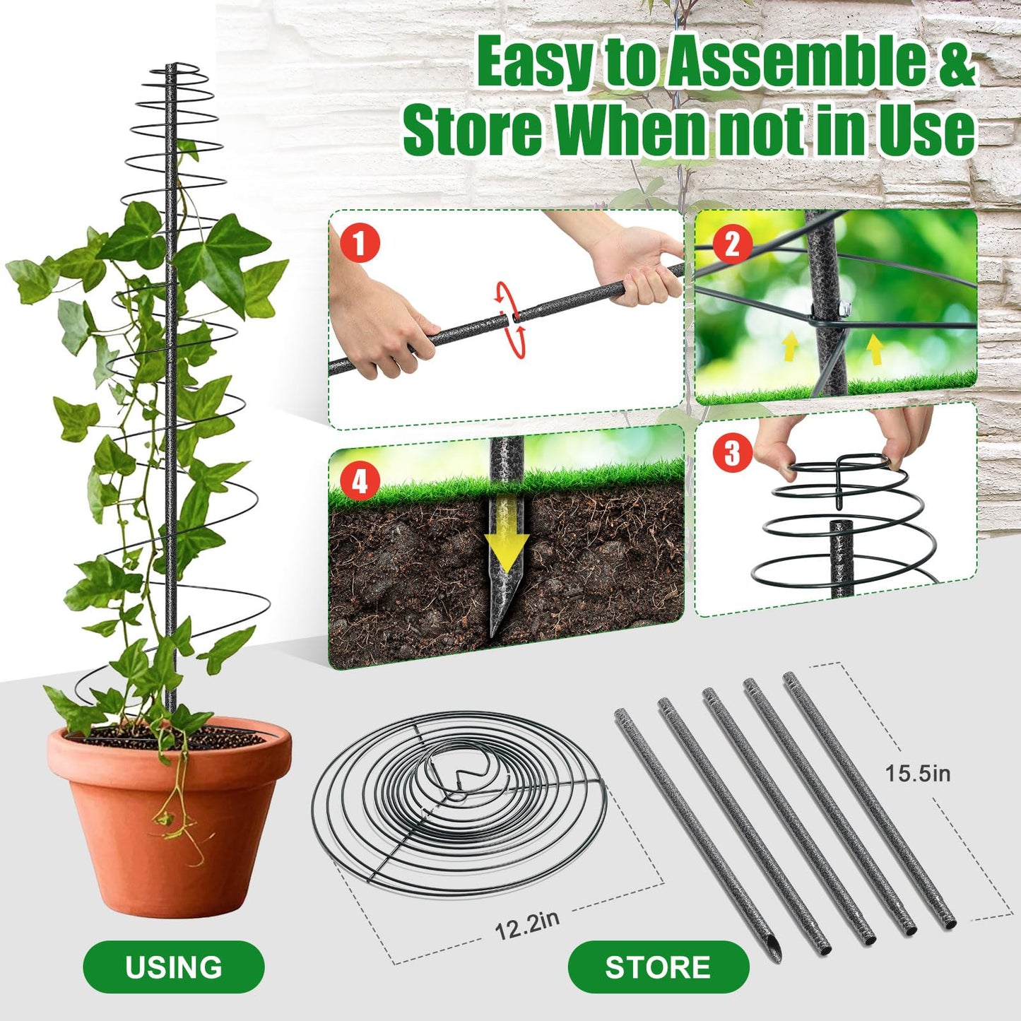 Spiral Frame Trellis for Climbing Plants Outdoor -72" Tall Heavy Duty Metal Garden Plant Tower Support with Anti-Tip Center Pole,for Pole Bean,Berry,Cucumber,Sweet Peas,Clematis,Potted Plants,Vines