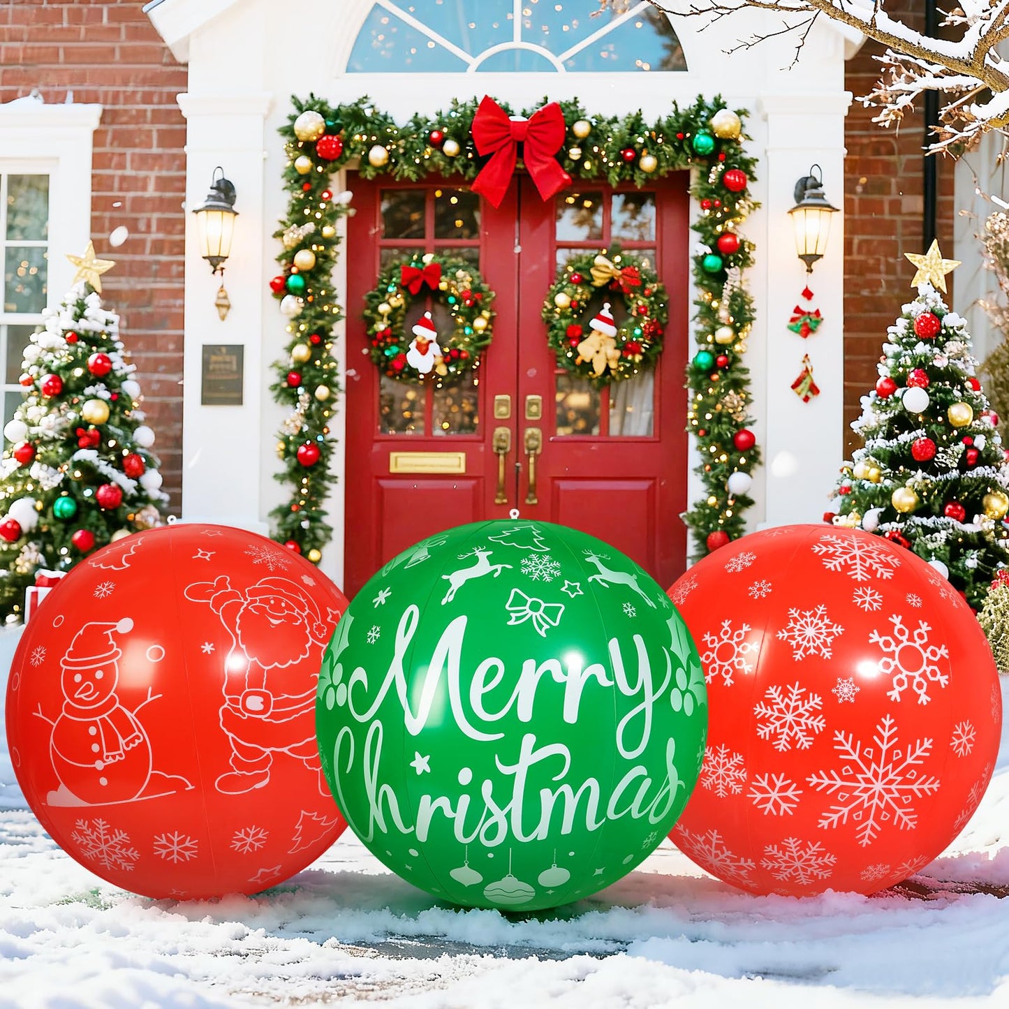 TaoQ C 3 PCS 32 Inch Christmas Inflatable Balloons PVC Large Christmas Inflatable Outdoor Balls for Xmas Garden Lawn Yard Holiday Front Door Decoration