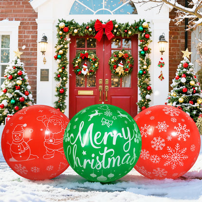 TaoQ C 3 PCS 32 Inch Christmas Inflatable Balloons PVC Large Christmas Inflatable Outdoor Balls for Xmas Garden Lawn Yard Holiday Front Door Decoration