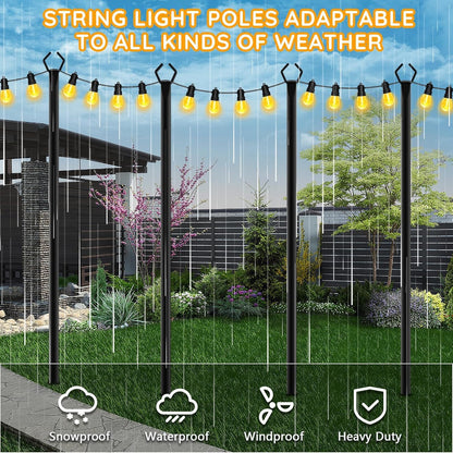 AHRLHR 6 Pack String Light Poles, Outdoor String Light Pole 10 ft Forked Metal Light Pole with Adjustable Outdoor Light Stand, Deck, Backyard, Garden, Wedding, Rustproof and Sturdy with Hooks.