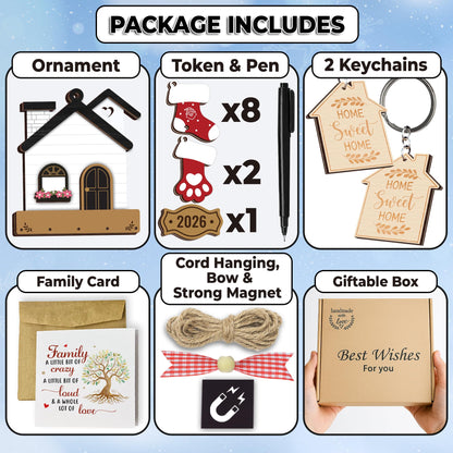 DIY New Home Ornaments 2026, Family Ornament 2026, Family of 3, 4, 5, 6, 7, 8 Ornament with Dog, Cat, Customized Ornaments for Tree, Home Sweet Home Keychain, House Decoration HH624