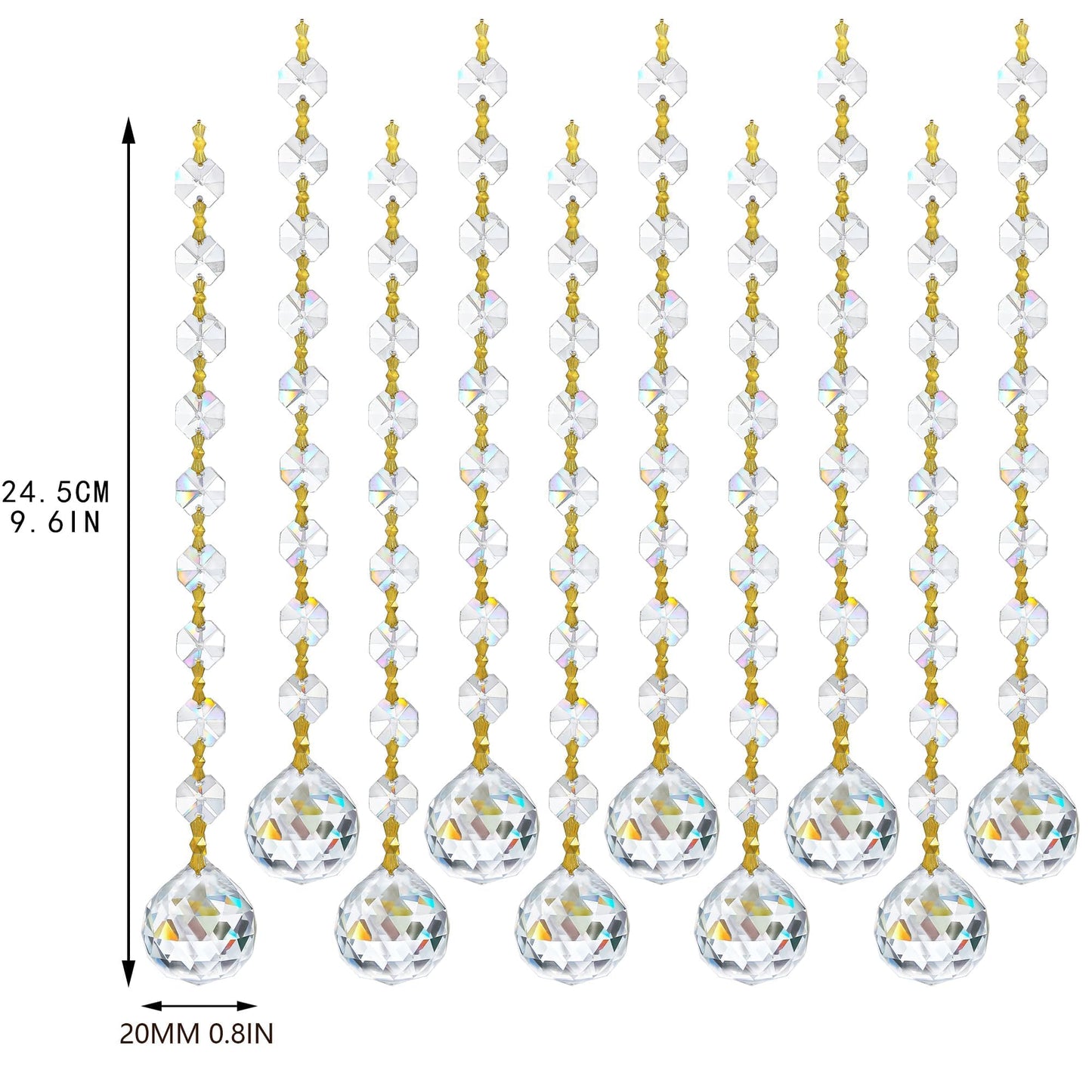 10pcs Crystal Garland Strands Hanging Glass Chandelier Beads Chains Glass 20mm Balls Prisms with Beads Pendants Crystal Chandelier Parts Replacements Christmas Party Garden Decoration