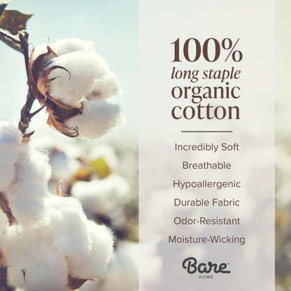 Bare Home 100% Organic Cotton Sateen Fitted Sheet - 400 Thread Count - Smooth Sateen Weave - Breathable & Cooling - Hotel Luxury - Durable Fitted Sheet - Deep Pocket (King, White)
