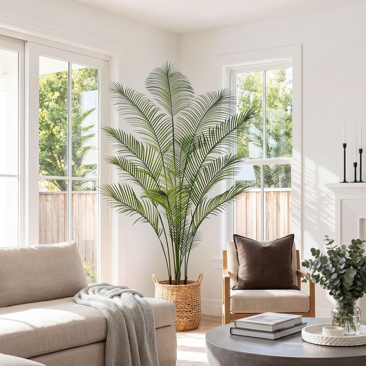 AQUGQ Artificial Palm Tree 7FT Tall Faux Palm Tree Indoor Fake Plants Faux Tropical Plant, UV Resistant & Maintenance Free Indoor/Outdoor Fake Tree in Pot for Home Office Living Room Patio Decor