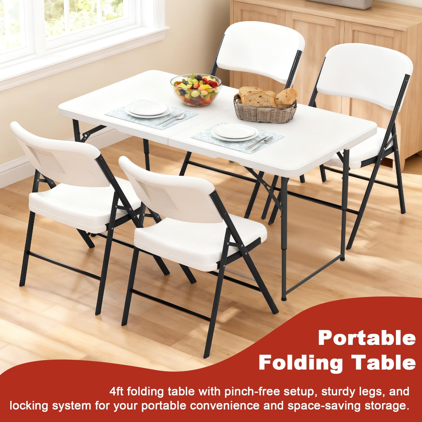 Elevon Folding Table Set of 2,4 Feet Heavy Duty Fold-in-Half Utility Table Indoor Outdoor for Camping, Picnic,Party