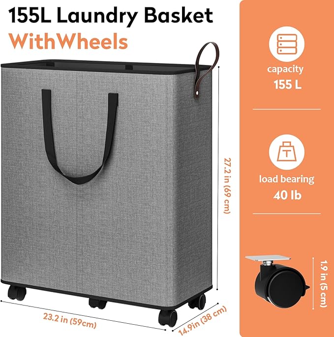 Laundry Basket with Wheels, Collapsible Laundry Baskets, Laundry Hamper with