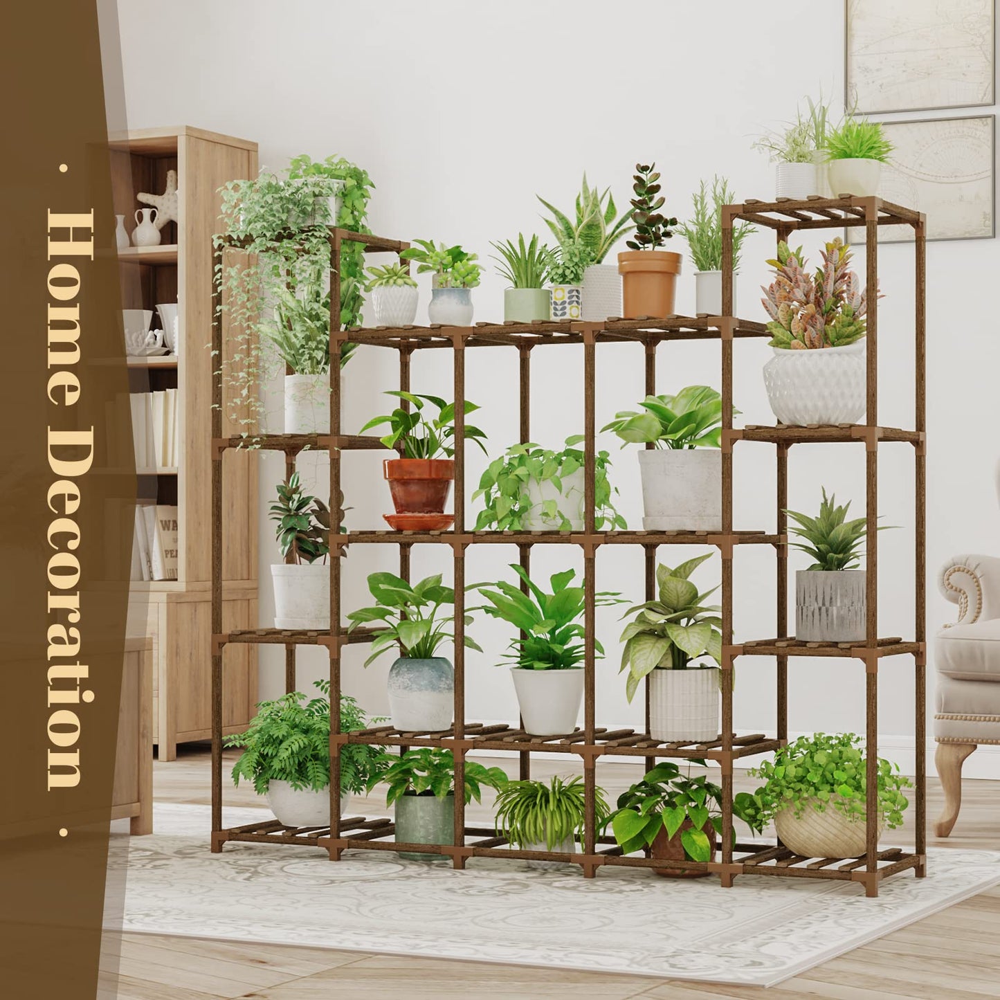 Bamworld Large Plant Shelf Indoor Plant Shelf Outdoor Tall Wood Plant Holder for Living Room Multiple Plants Patio Balcony Garden 17 Pots