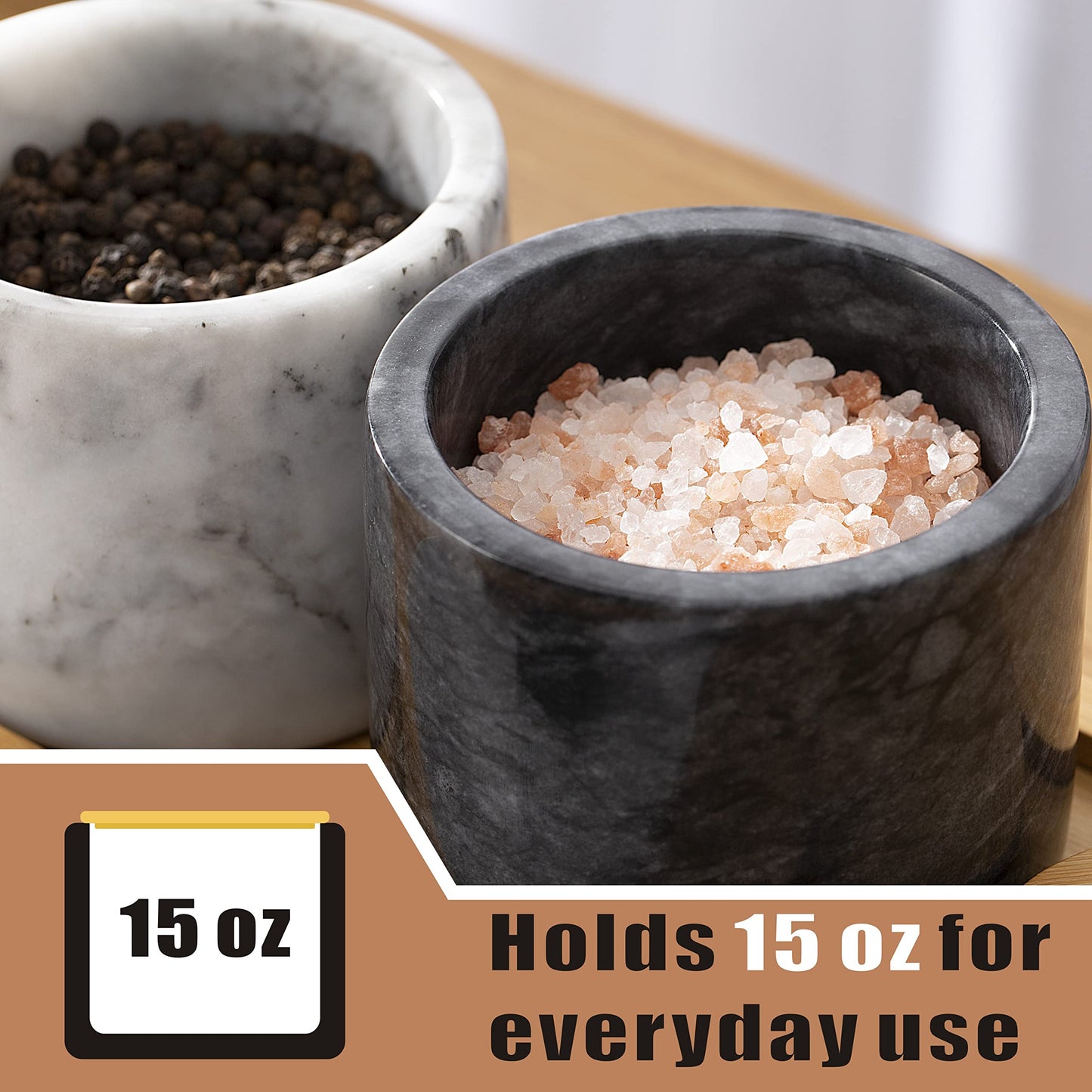 NHKRTE 15 Ounce Marble Salt Shaker with Lid and Spoon, white