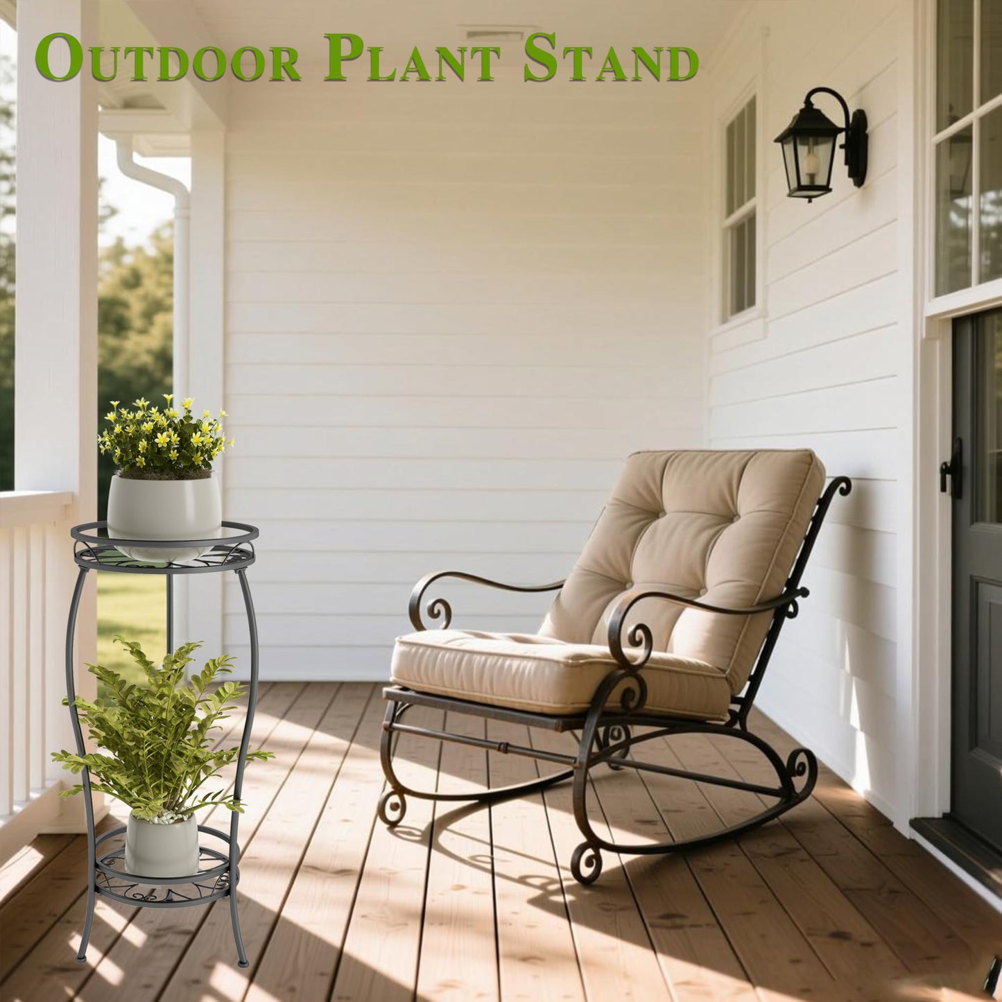 NUZZERO Plant Stand for Indoor Outdoor,Tall Black Metal Rustproof Stable Plant Stands,2 Tier 27.1 inch Multiple Corner Display Shelf Plant Rack Holder Rack Flower Pot Stand Heavy Duty Plant Shelf