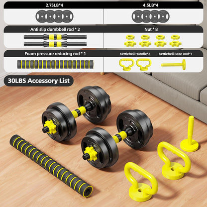 HUAYA Adjustable Dumbbell Set, 10-90lbs Free Weights with Connector – 4 in 1 Dumbbells, Barbell, Kettlebell & Push Up Stand, Adjustable Weights Set for Home Gym Fitness Equipment for Men & Women (Orange 30lbs (15lbs*2))