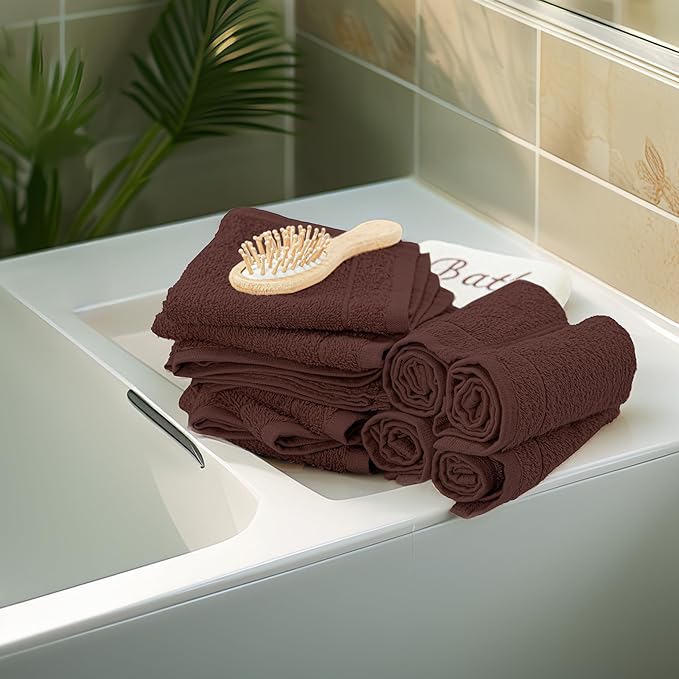 Tens Towels Pack of 12 Washcloths, 12 x 12 Inches, Lighter Weight, Quick to Dry