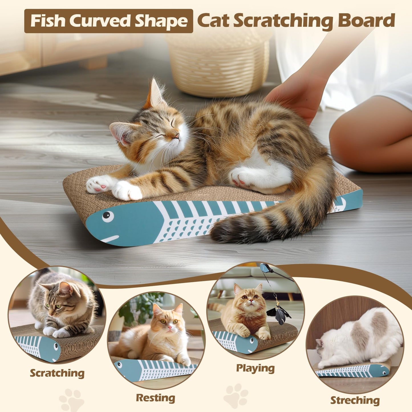 ComSaf Cat Scratching Board 2 Pack, Curved Scratcher Cardboard, Double-Sided Pad for Long Lasting Use, Cute Scratching Mat for Kitty (Blue)