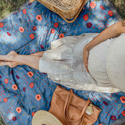 Little Unicorn 5'x7' Outdoor Family Picnic & Beach Blanket | Durable & Water-Resistant Fabric | Compact Fold & Easily Wipes Clean | Zipper Pocket (Midnight Poppy)