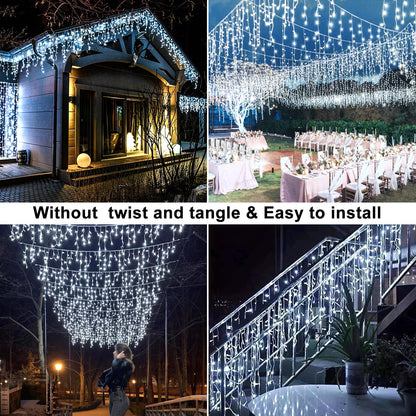 Icicle Lights for Outside 33ft 400 LED Icicle Christmas Lights Outdoor with 8 Modes 75 Drops Waterproof Plug in Fairy Curtain Lights with Timer for Party Holiday Wedding Decorations, Cool White