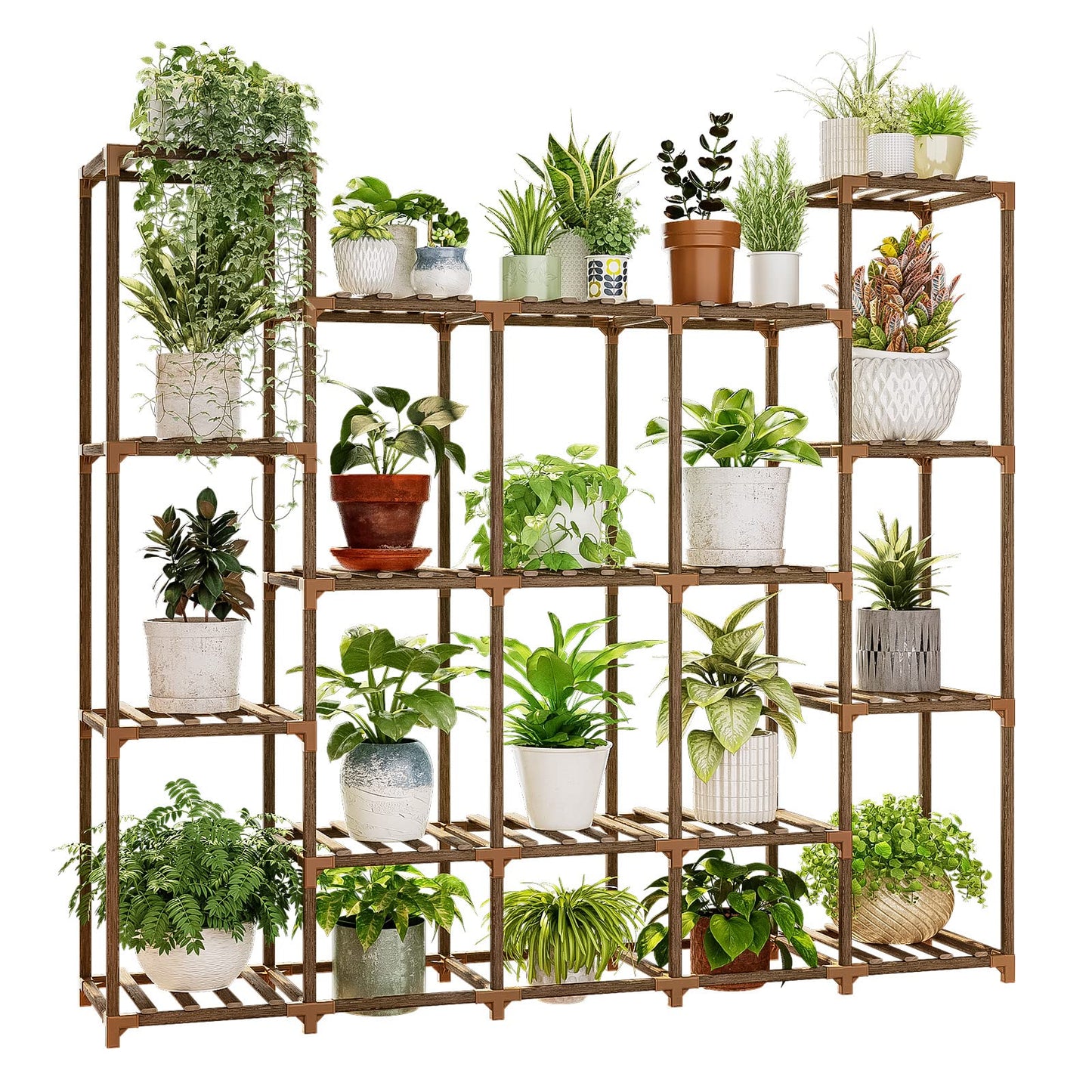 Bamworld Large Plant Shelf Indoor Plant Shelf Outdoor Tall Wood Plant Holder for Living Room Multiple Plants Patio Balcony Garden 17 Pots