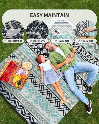 MontVoo Outdoor Rug Carpet Waterproof-Patio Rug Mat 10x14 Reversible RV Outdoor Camping Rugs Picnic Beach Mats Plastic Straw Outside Rugs for Balcony Porch Pool Deck Boho Patio Decor