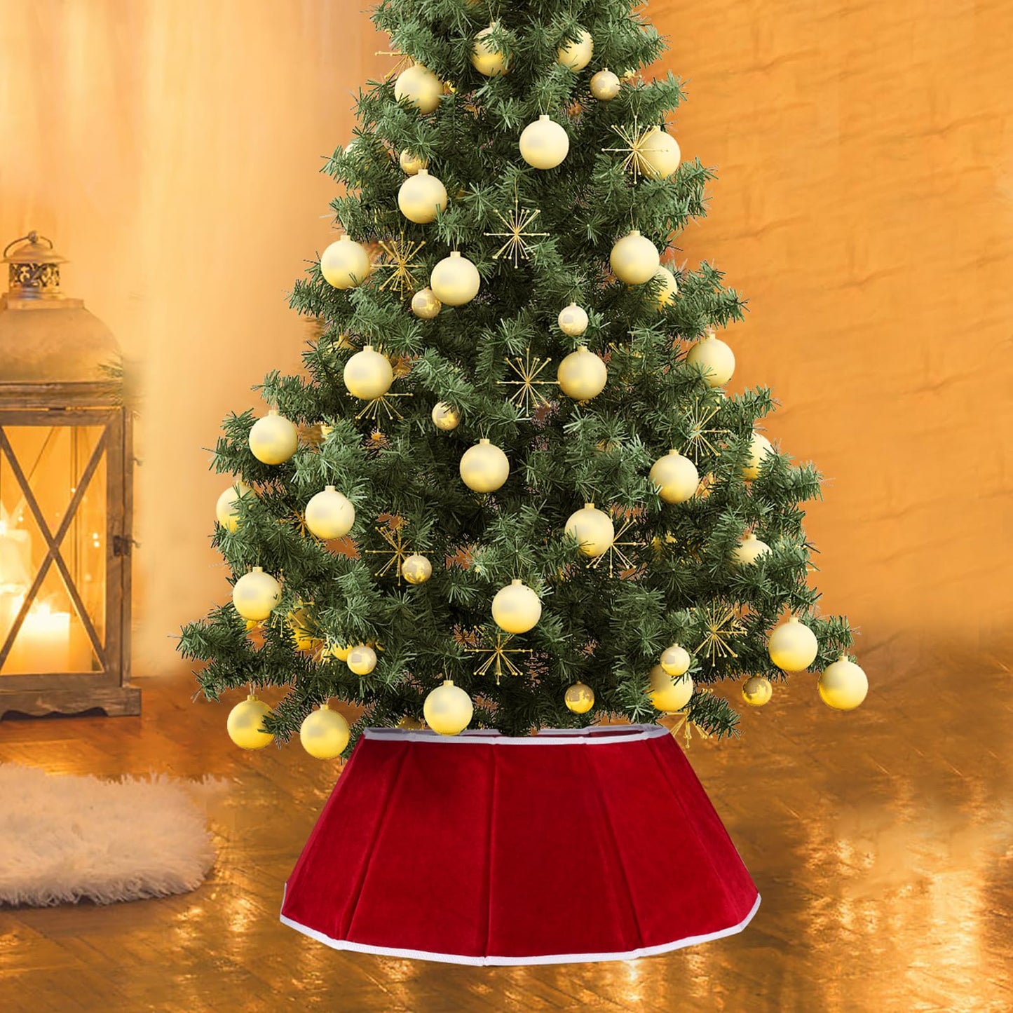 Hxezoc Christmas Tree Collar Red Velvet Folable Christmas Tree Ring Tree Skirt for Artificial Trees Base Stand Cover Christmas Tree Decoration