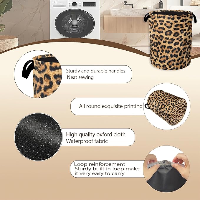 Laundry Hamper, Classic Leopard Laundry Basket, Wildlife Fur Print Portable